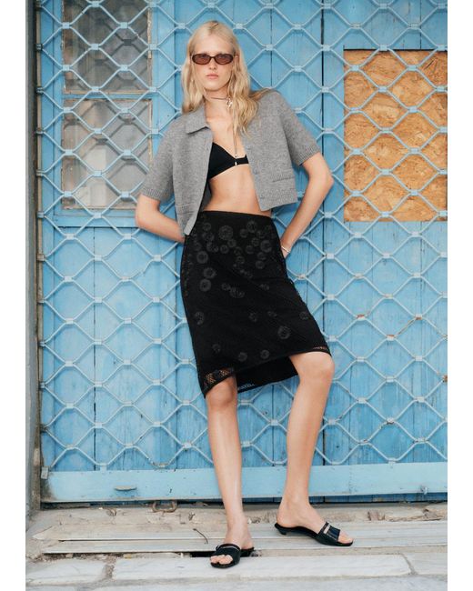 & Other Stories White Floral-Appliqué Mesh Midi Skirt