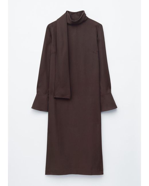 & Other Stories Brown Scarf-Neck Midi Dress
