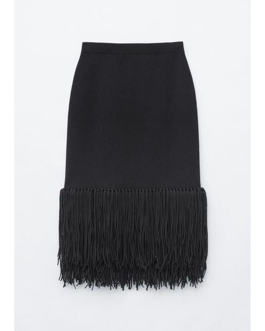 & Other Stories Black Fringed Midi Skirt