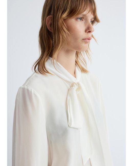 & Other Stories White Tie-Neck Silk Blouse