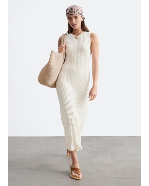 & Other Stories White Ribbed Midi Dress