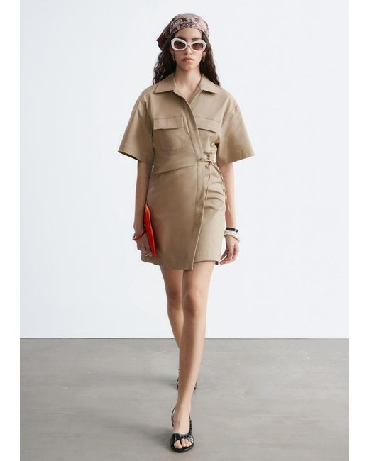 & Other Stories Natural Wrap-Front Mini Dress