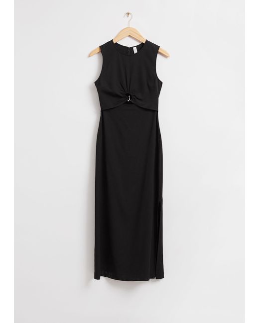 & Other Stories Black Fitted Metal Hook Detail Dress