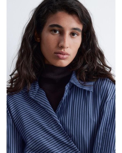 & Other Stories Blue Wrap Shirt Mini Dress