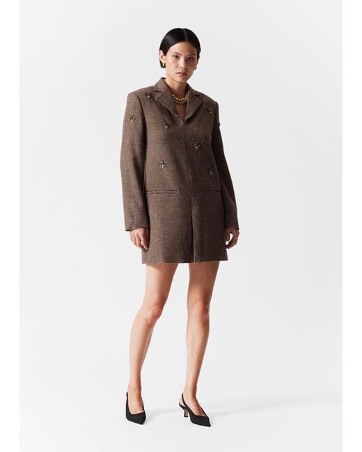 & Other Stories Brown Bee-embroidered Blazer Mini Dress