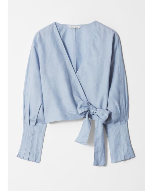 & Other Stories Blue Linen Wrap Blouse