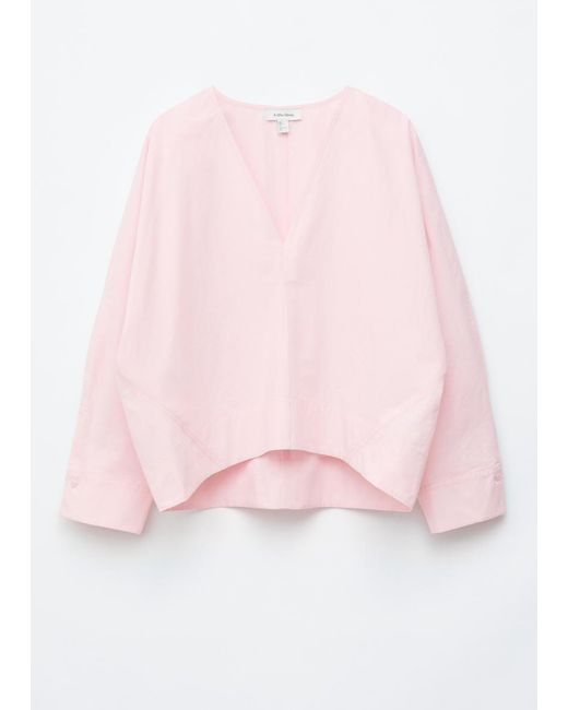 & Other Stories Pink Sculptural Cotton V-Neck Blouse
