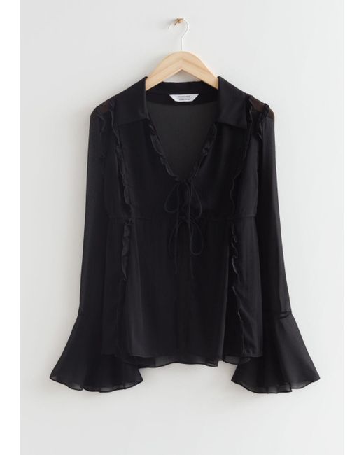 & Other Stories Frilled And Tie Sheer Blouse in Black | Lyst