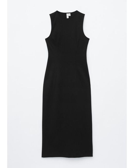 & Other Stories Black Fitted Cotton Jersey Midi Dress