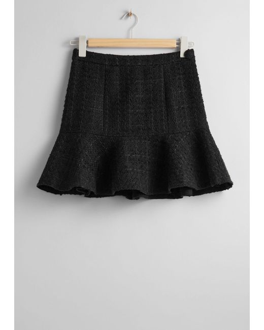 & Other Stories Black Ruffled Tweed Mini Skirt