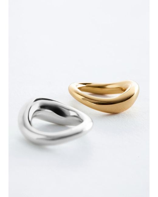 & Other Stories White Contrasting Irregular Ring Set