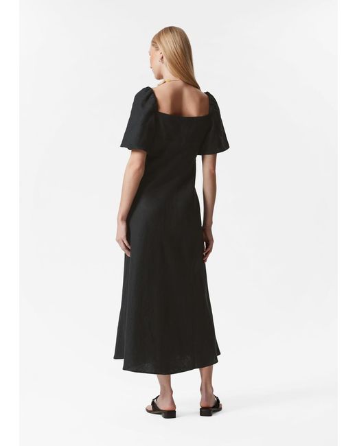 & Other Stories Black Linen Midi Dress