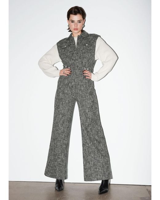 & Other Stories White Wide Sleeveless Tweed Jumpsuit