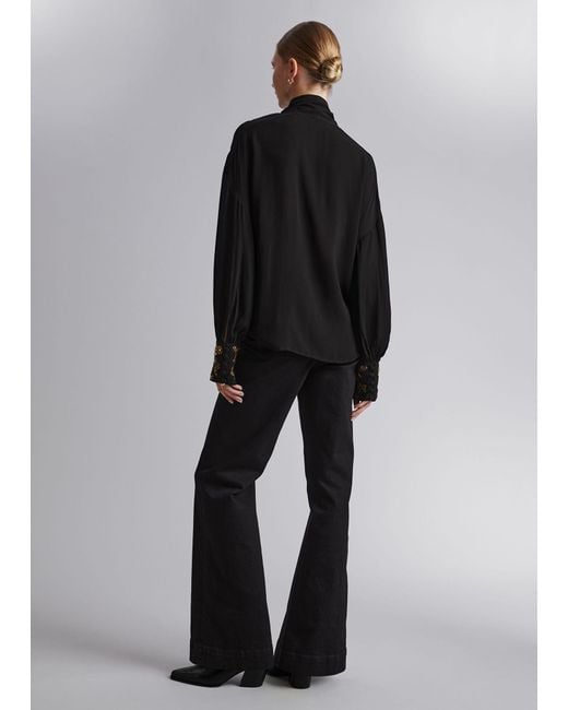 & Other Stories Black Oversized Sequin-cuff Blouse
