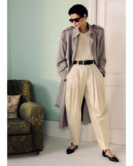 & Other Stories White Barrel-Leg Pleated Trousers