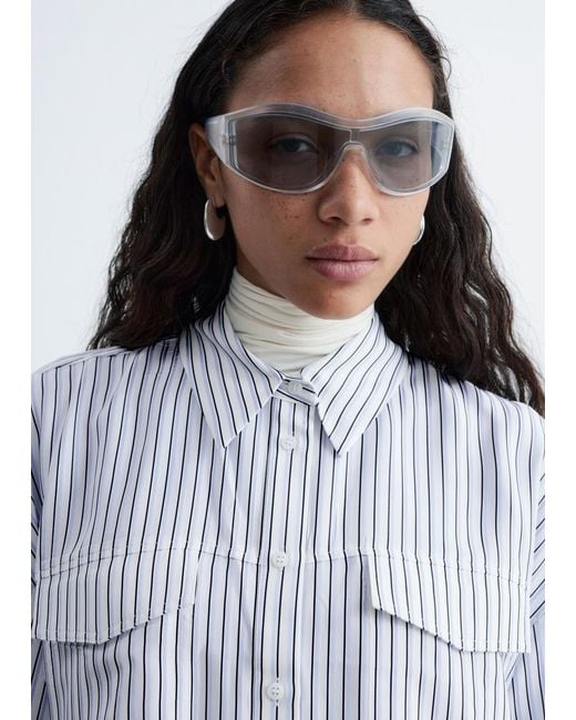 & Other Stories Blue Striped Patch-Pocket Shirt