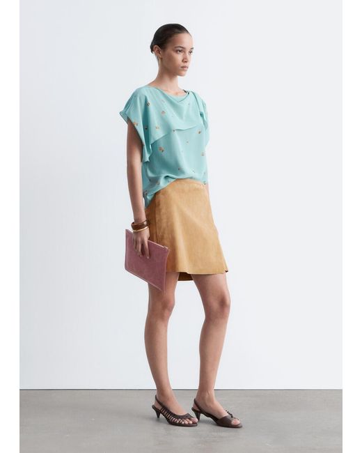 & Other Stories Blue Silk Scarf‑Detail Top