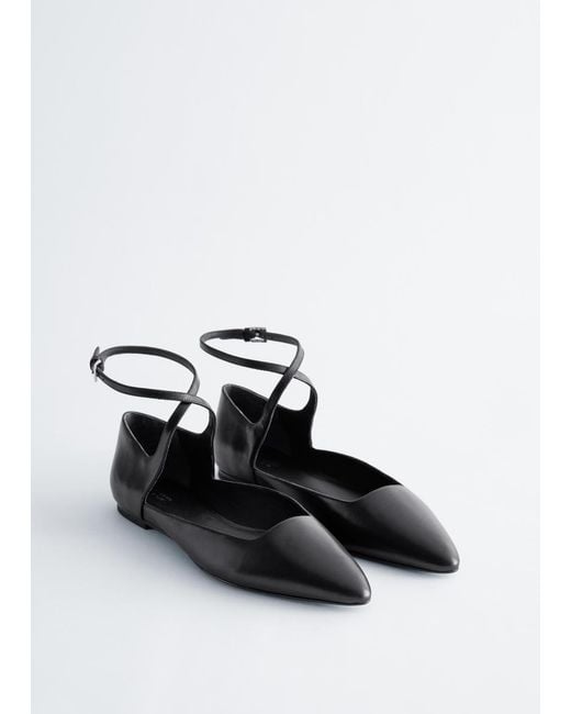 & Other Stories Black Leather Cross-Strap Ballet Flats