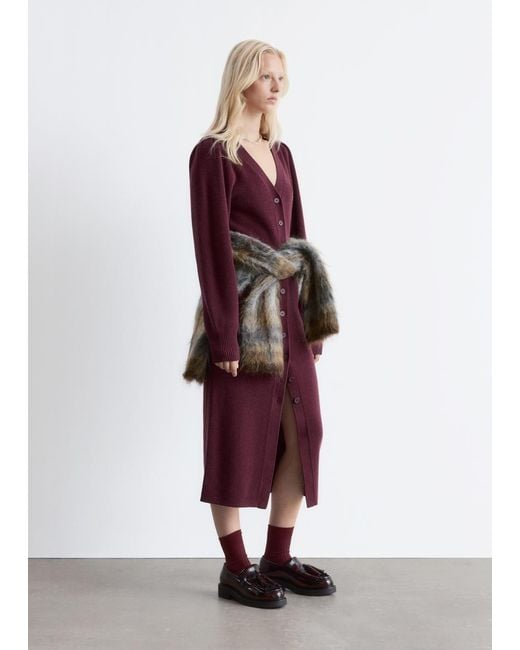 & Other Stories Purple Puff-Sleeve Wool Maxi Dress