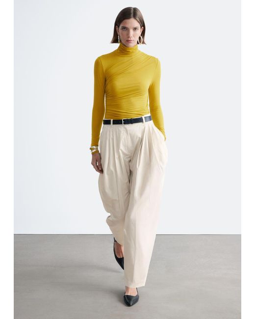 & Other Stories White Draped Turtleneck Top