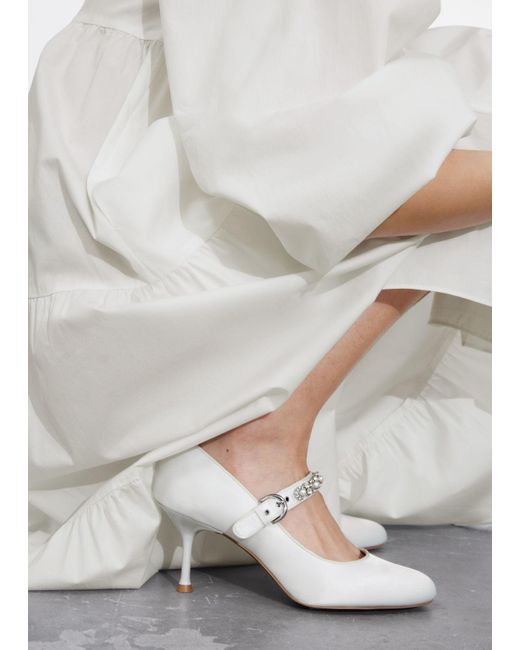 & Other Stories White Embellished Satin Pumps