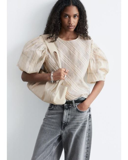 & Other Stories Natural Balloon-Sleeve Jacquard Blouse
