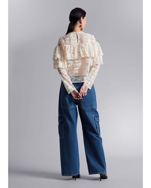 & Other Stories Blue Ruffle-trimmed Lace Blouse