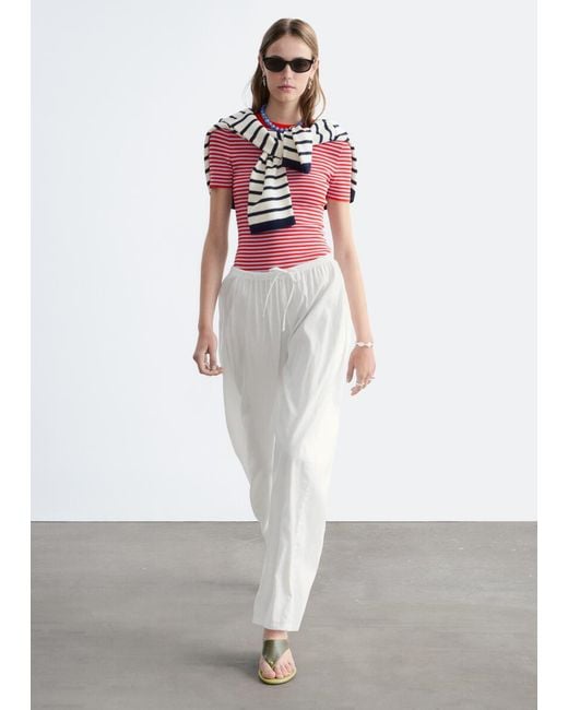 & Other Stories White Wide-Leg Trousers
