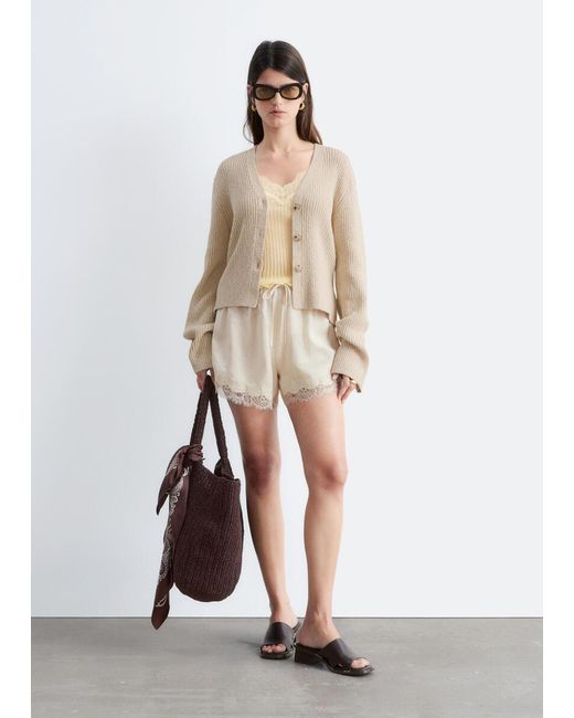& Other Stories Natural Ribbed Cotton Cardigan