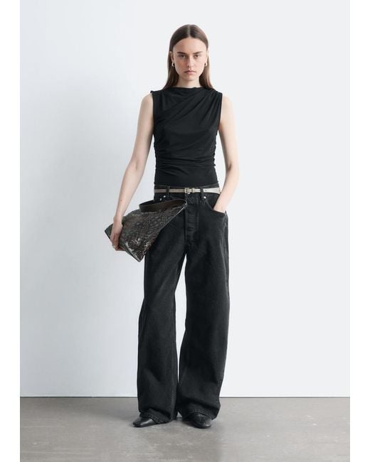 & Other Stories Black Draped Jersey Top