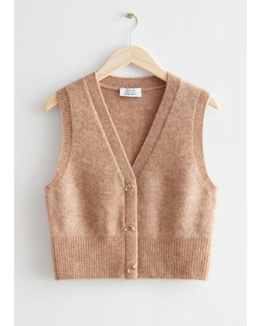 Wool Dolphin Button Knit Vest in Beige 