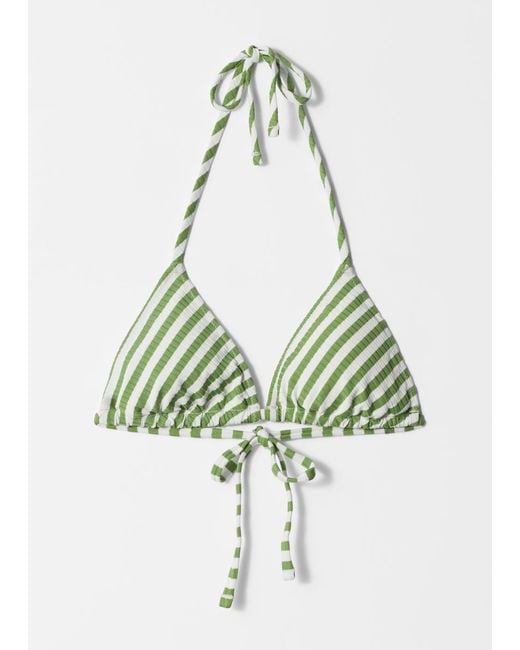 & Other Stories Green Ribbed Triangle Bikini Top