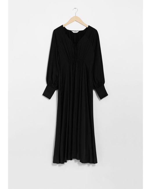 & Other Stories Black V-cut Satin Midi Dress