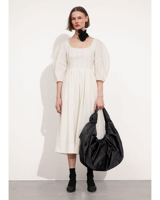& Other Stories Natural Pleated Midi Dress