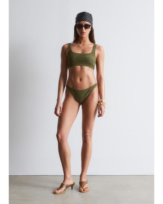 & Other Stories Green Textured Bikini Top