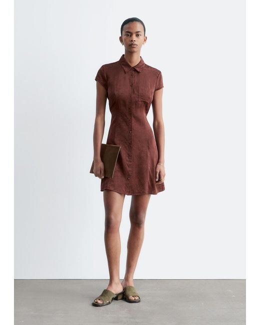 & Other Stories Brown Jacquard Mini Shirt Dress