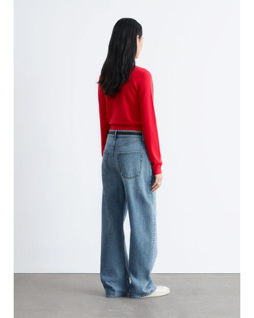 & Other Stories Red Cropped Cashmere Cardigan