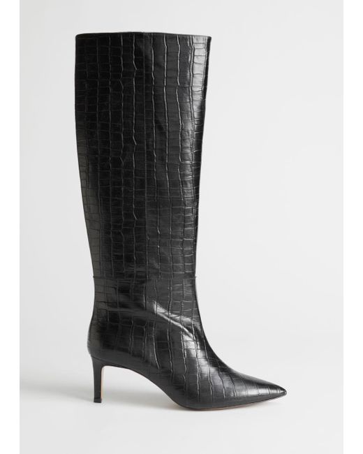 & Other Stories Knee High Leather Boots in Black - Lyst