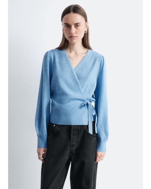 & Other Stories Blue Merino Wool Wrap Cardigan