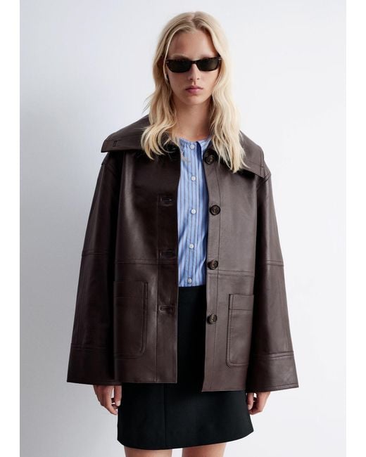 & Other Stories White Boxy Nappa Leather Jacket