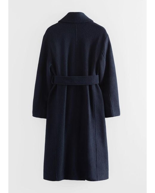 & Other Stories Blue Belted Oversized Wool Coat