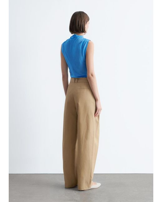 & Other Stories Blue Ruched Mock-Neck Top