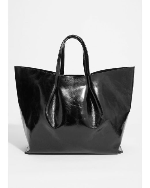 & Other Stories Black Xl Leather Tote Bag