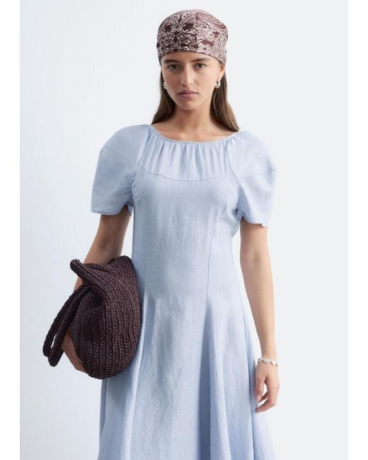 & Other Stories Blue Flared Linen Midi Dress