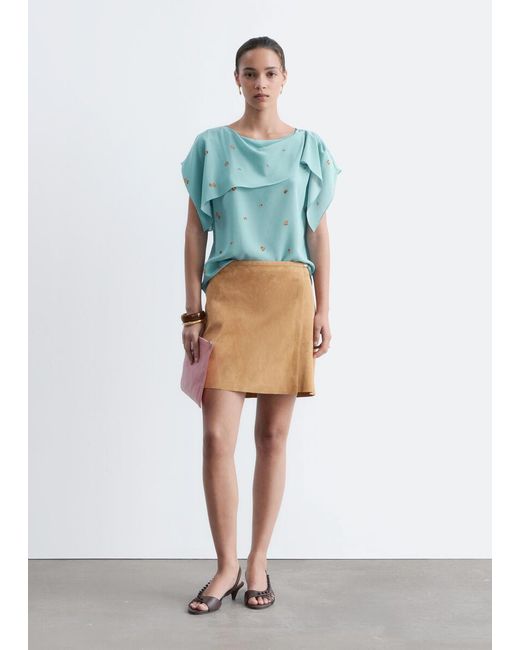 & Other Stories Blue Silk Scarf‑Detail Top