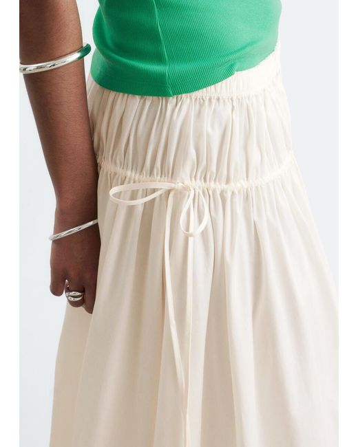 & Other Stories White Cotton Drawstring Midi Skirt