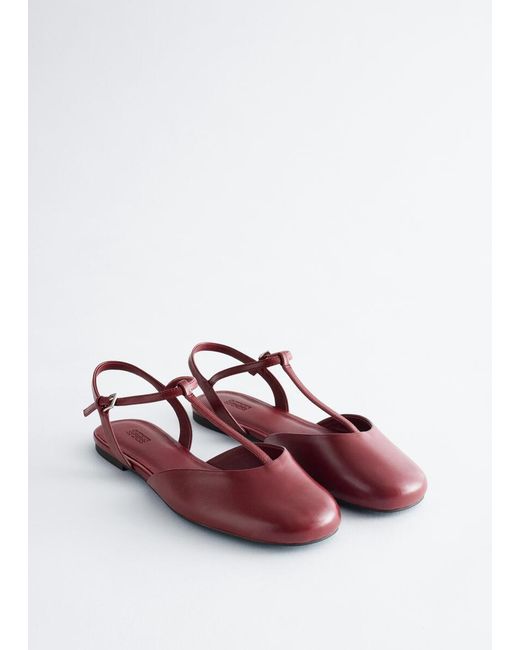 & Other Stories Red Open‑Heel Leather Ballerinas