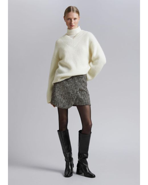 & Other Stories Gray Short Tweed Wrap Skirt
