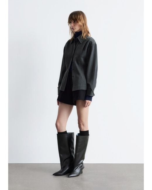 & Other Stories Black Wedge-Heel Knee-High Boots