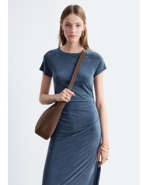 & Other Stories Blue Ruched Raglan Midi Dress